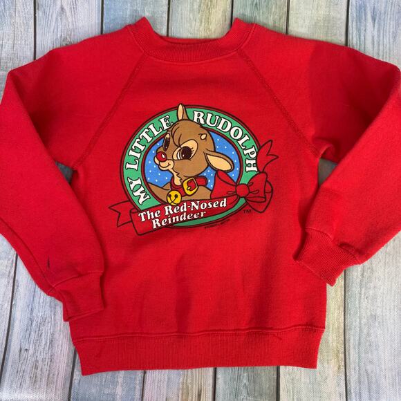 Vintage Rudolph Crewneck Sweatshirt Small Red Christmas 90s Santa Retro - Picture 1 of 6